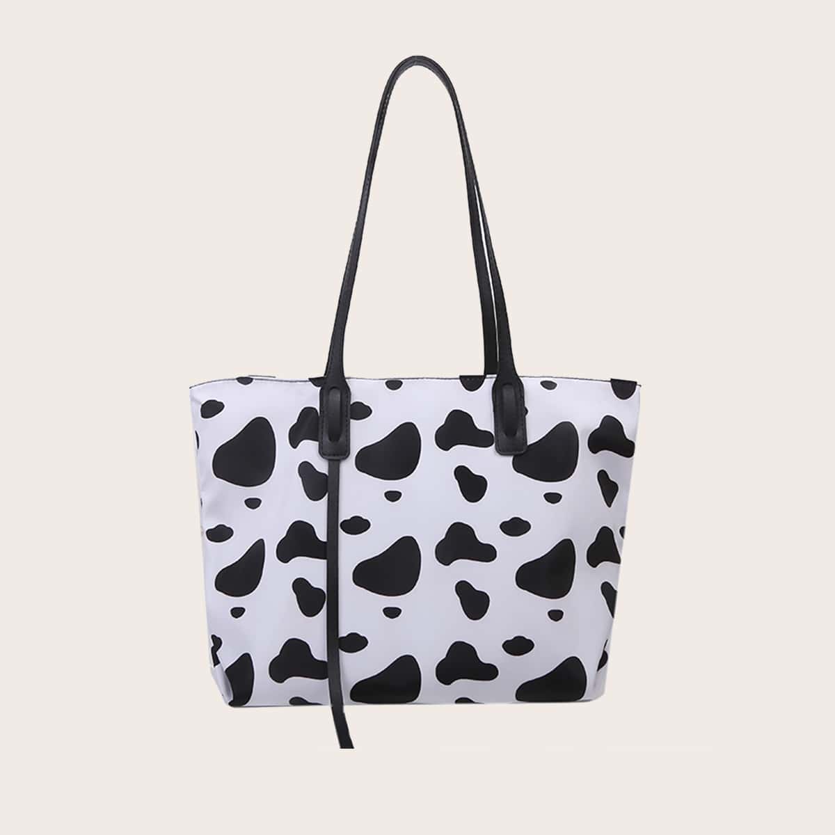 

Cow Pattern Tote Bag, Black and white