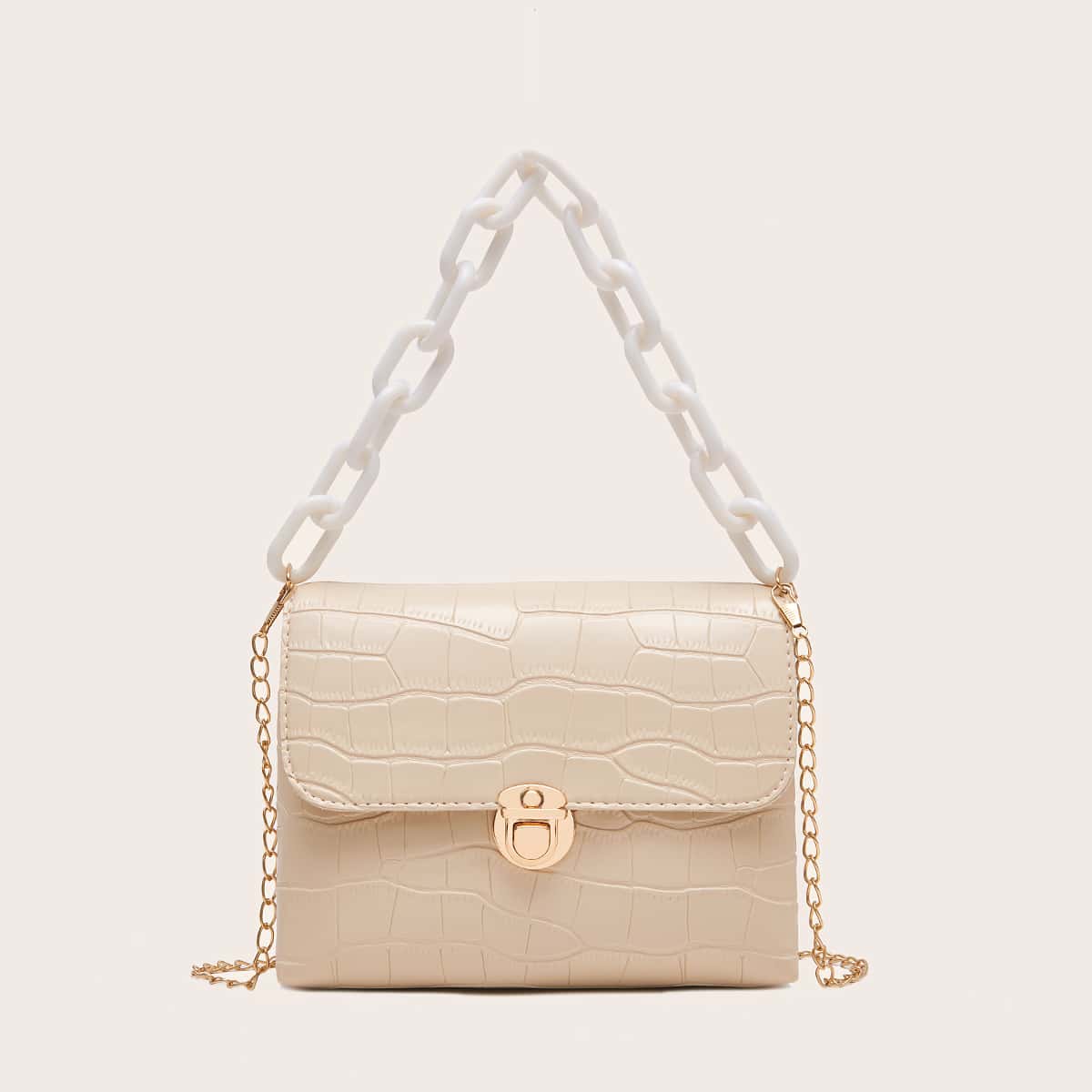 

Croc Embossed Chain Shoulder Bag, Apricot
