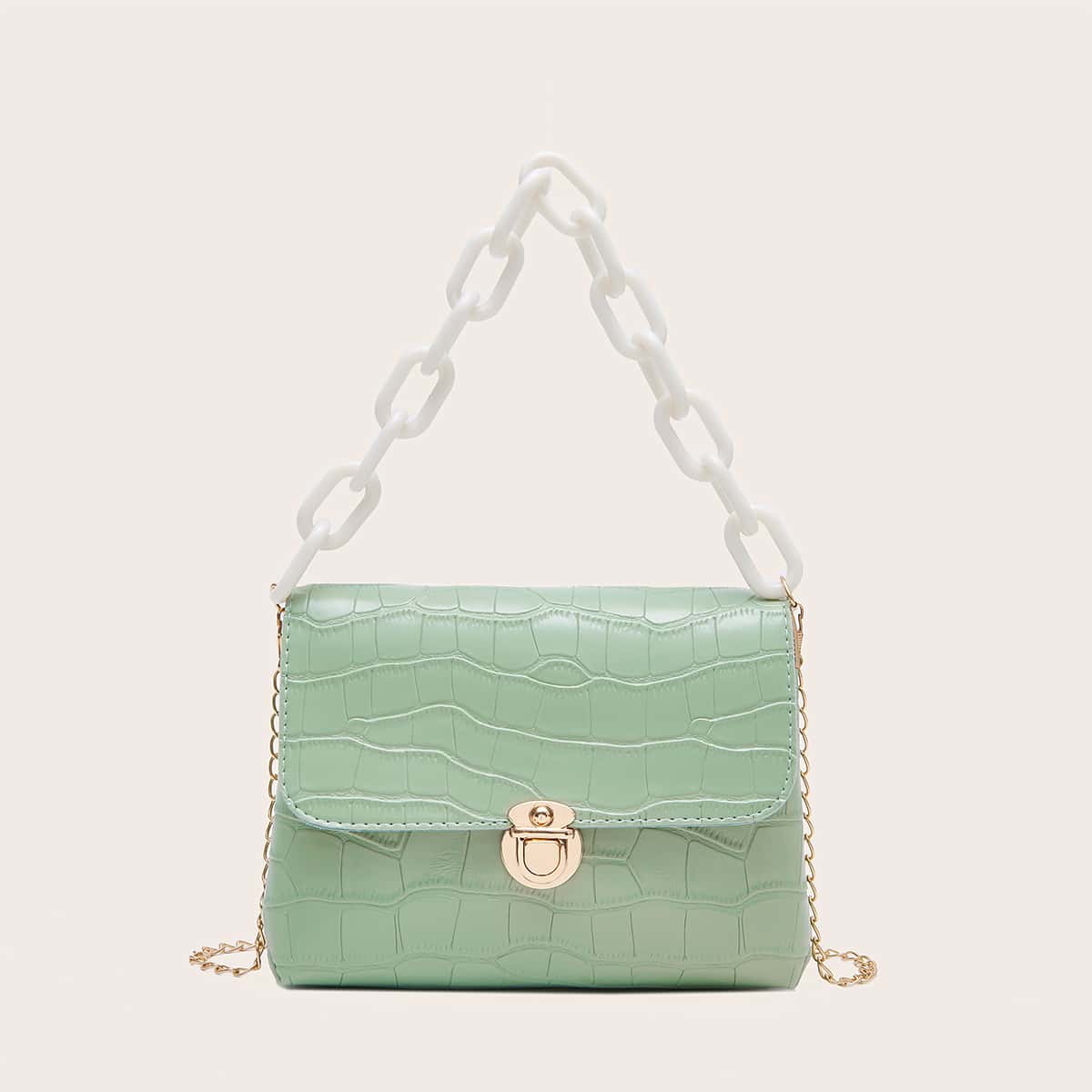 

Croc Embossed Chain Shoulder Bag, Green