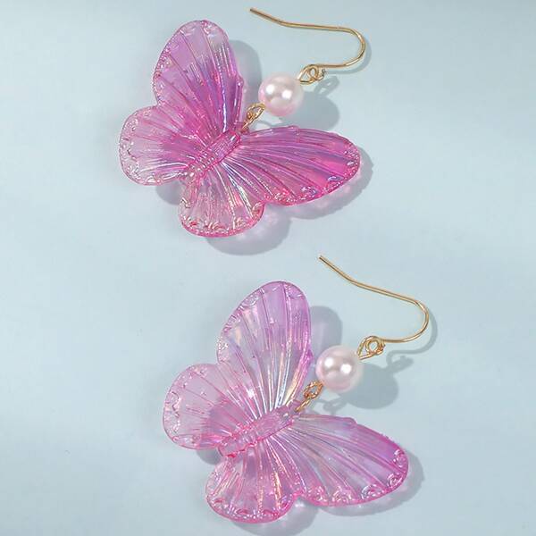 

Butterfly Charm Drop Earrings, Pink