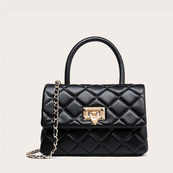 

Quilted Flap Satchel Bag, Black