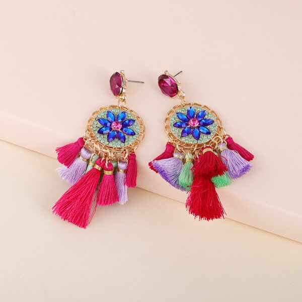 

Rhinestone Tassel Drop Earrings, Multicolor