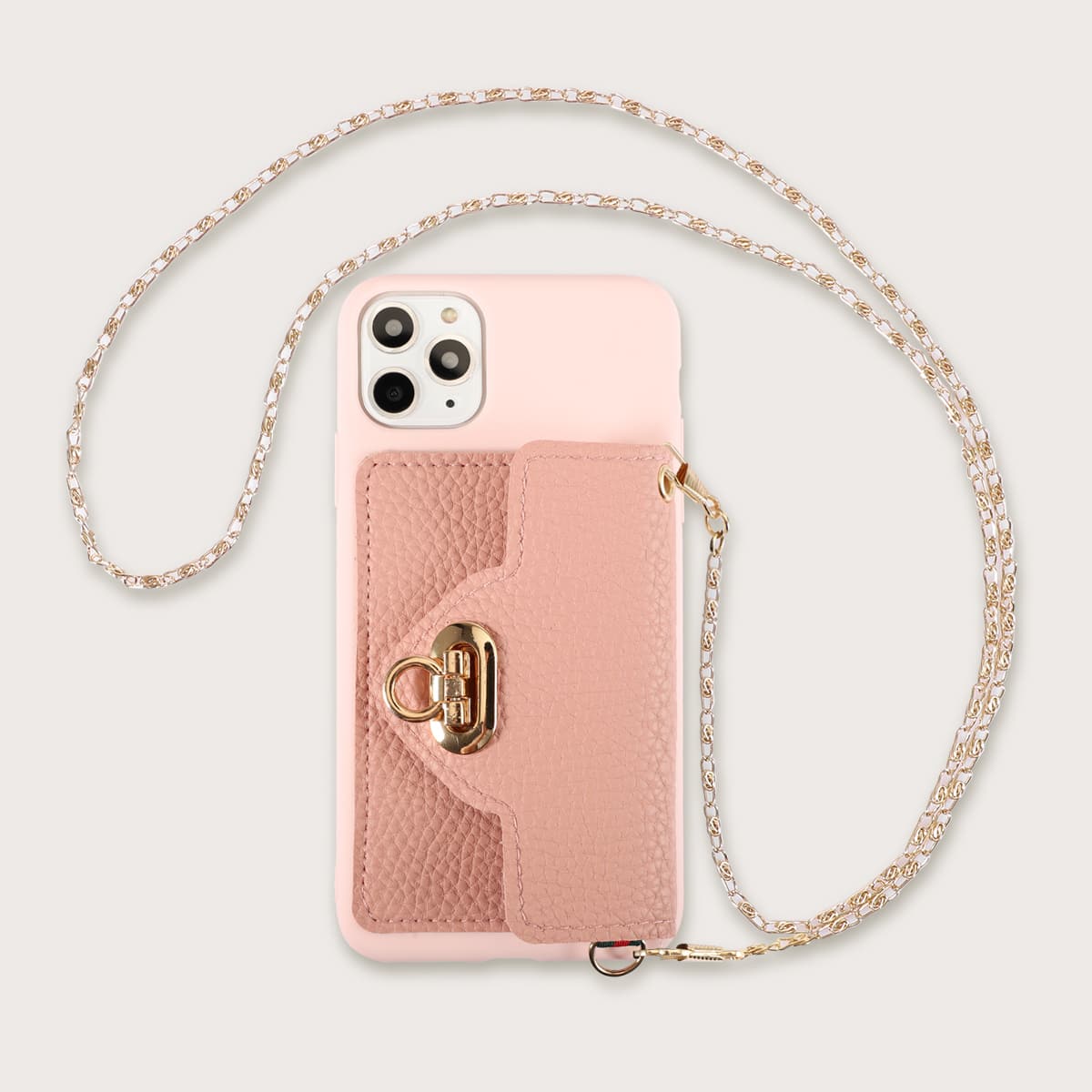 

1pc Chain Detail Wallet iPhone Case, Pink