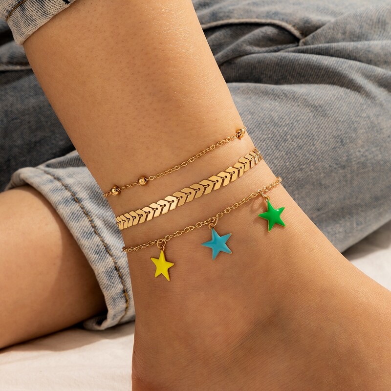

3pcs Star Chain Anklet, Gold