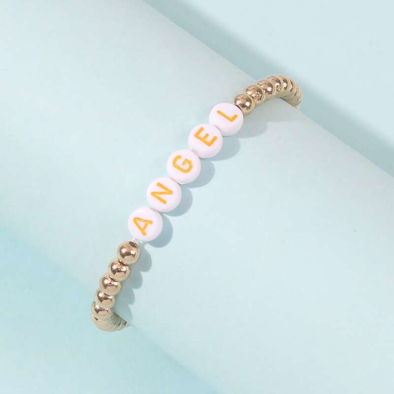 

Letter Decor Beaded Bracelet, Gold