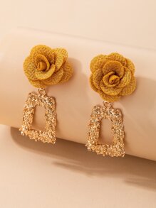 imoli Pendientes colgantes con textura de metal y decoración floral para el Día de San Valentín - Amarillo - Ver 2