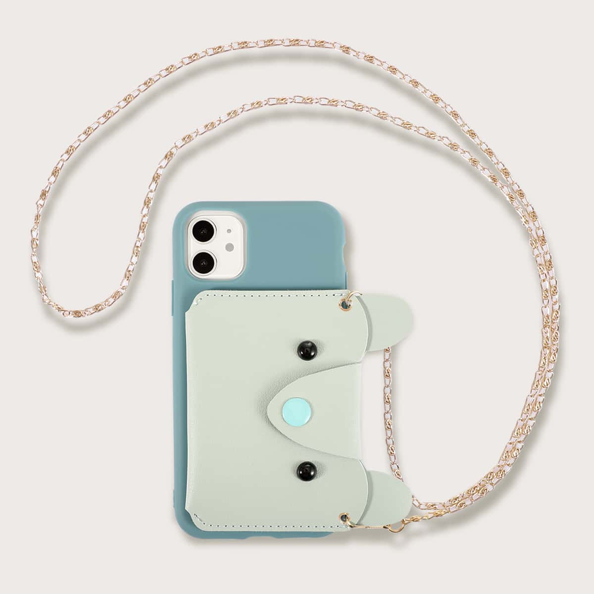 

1pc Chain Detail Wallet iPhone Case, Blue