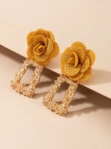 imoli Pendientes colgantes con textura de metal y decoración floral para el Día de San Valentín - Amarillo - Ver 4
