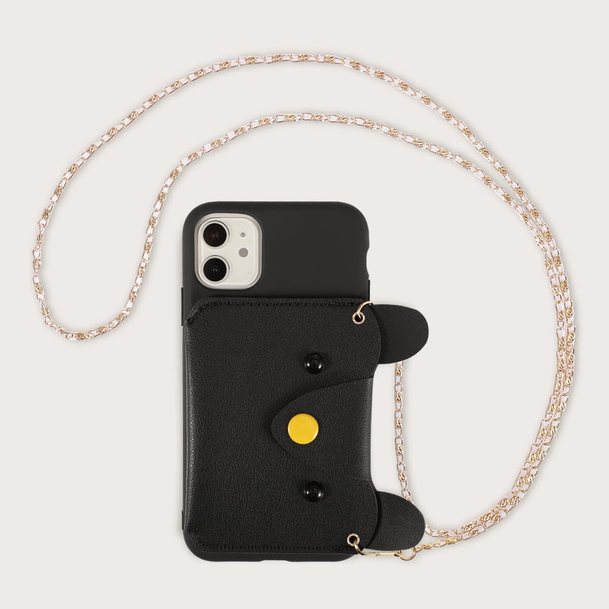 

1pc Chain Detail Wallet iPhone Case, Black