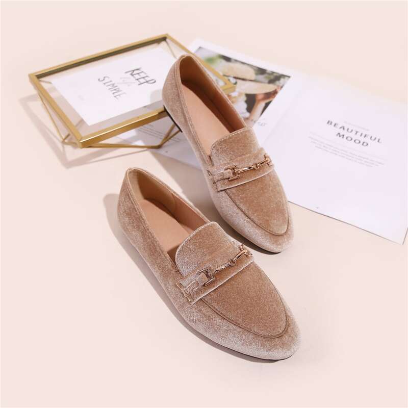

Metal Decor Loafers, Apricot