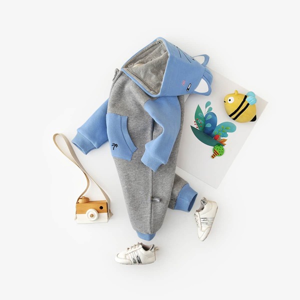 

Baby Boy 3D Ear Design Embroidery Hooded Jumpsuit, Grey