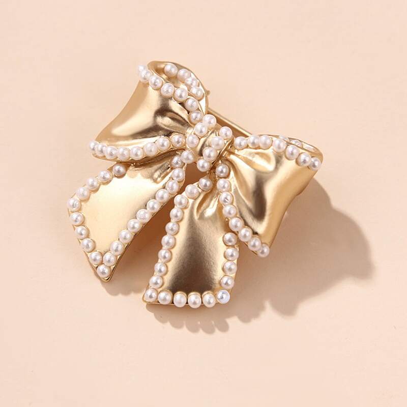 

Faux Pearl Decor Bow Design Brooch, Multicolor