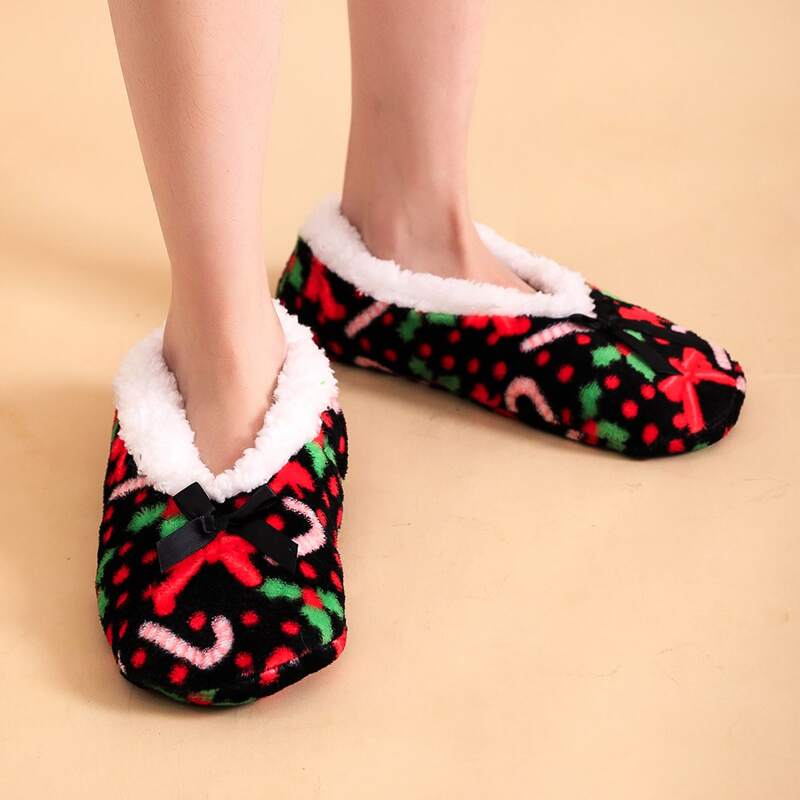 

Bow Decor Fluffy Slippers, Black