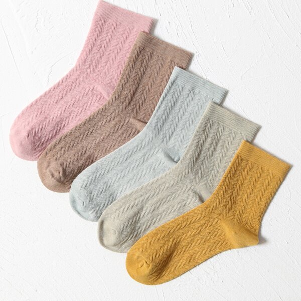 

5pairs Solid Crew Socks, Multicolor