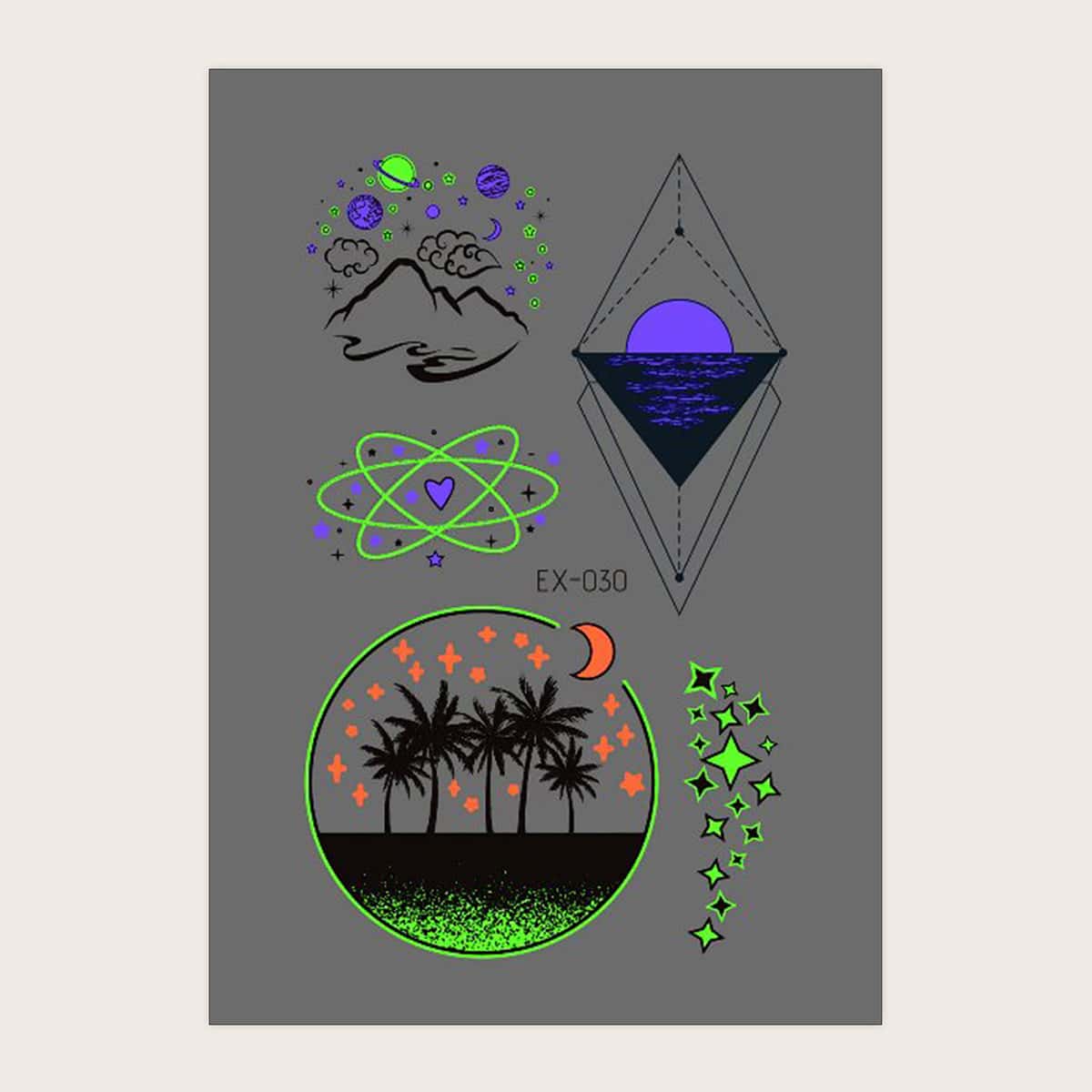 

1sheet Luminous Star Pattern Tattoo Sticker, Multicolor