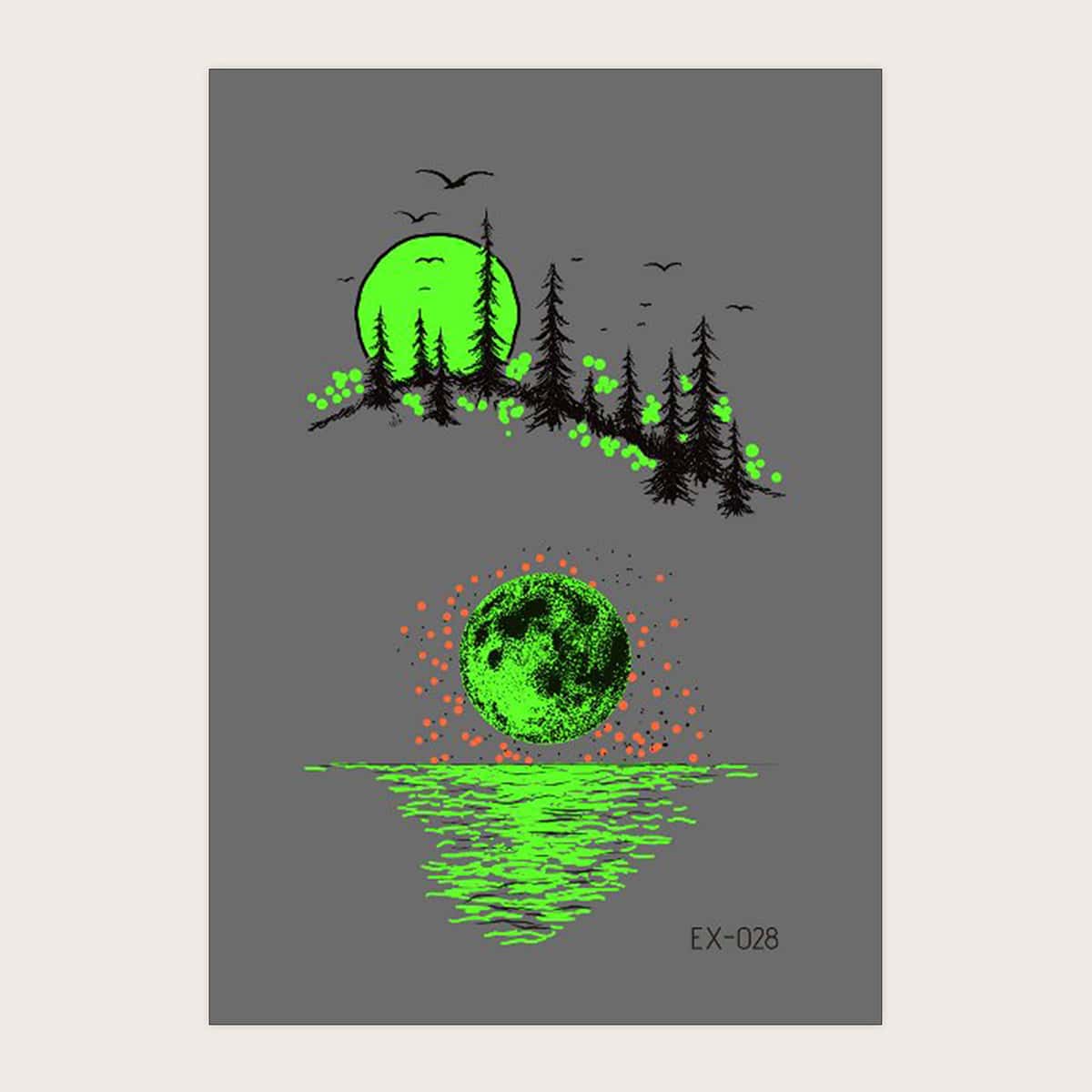 

1sheet Luminous Lake & Moon Pattern Tattoo Sticker, Multicolor