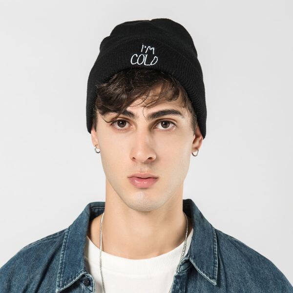 

Men Letter Embroidery Decor Beanie, Black