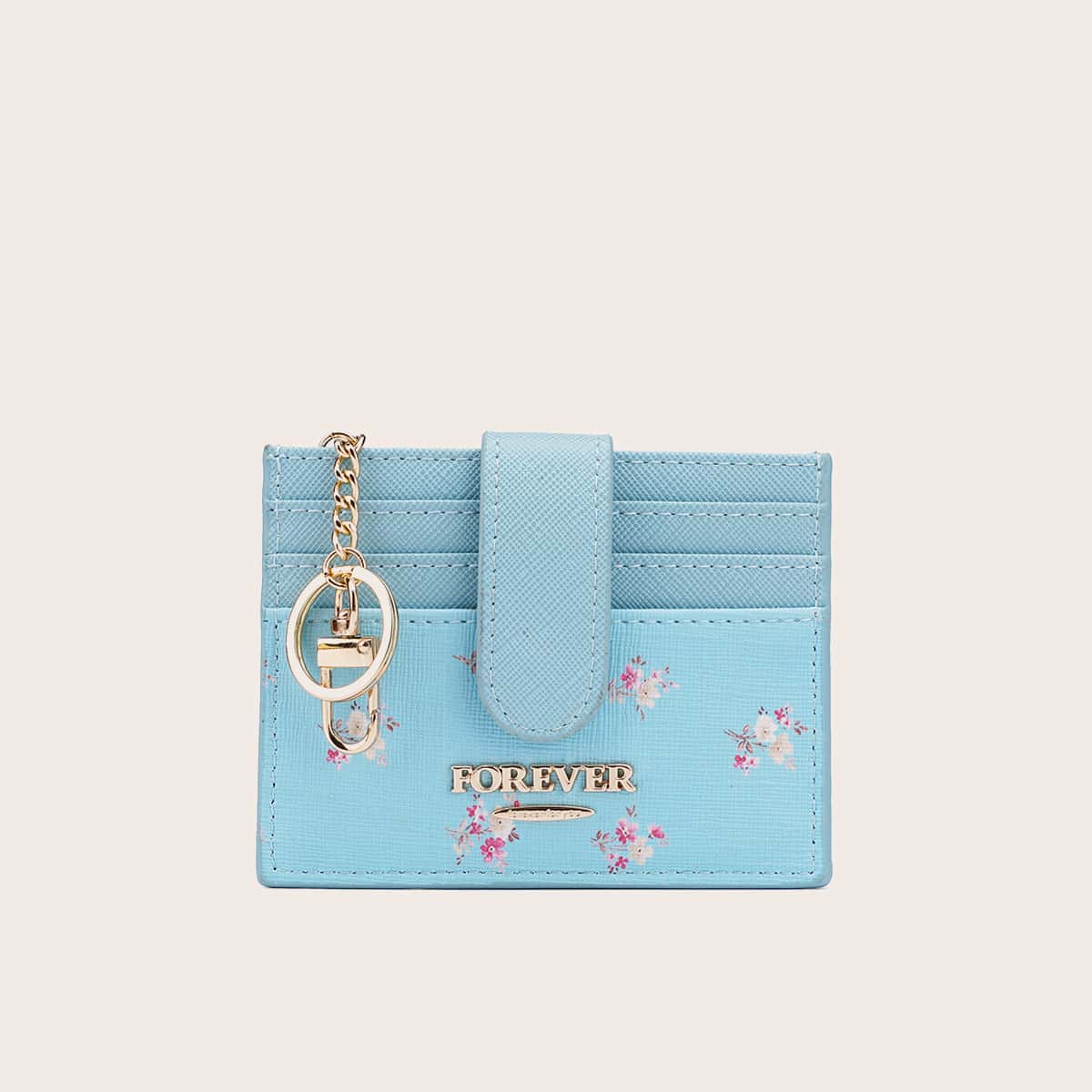 

Floral Graphic Snap Button Card Holder, Blue