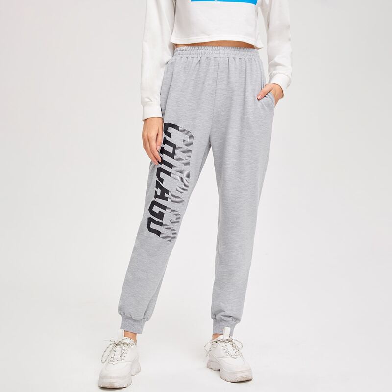 

Letter High Waist Sweatpants, Light grey