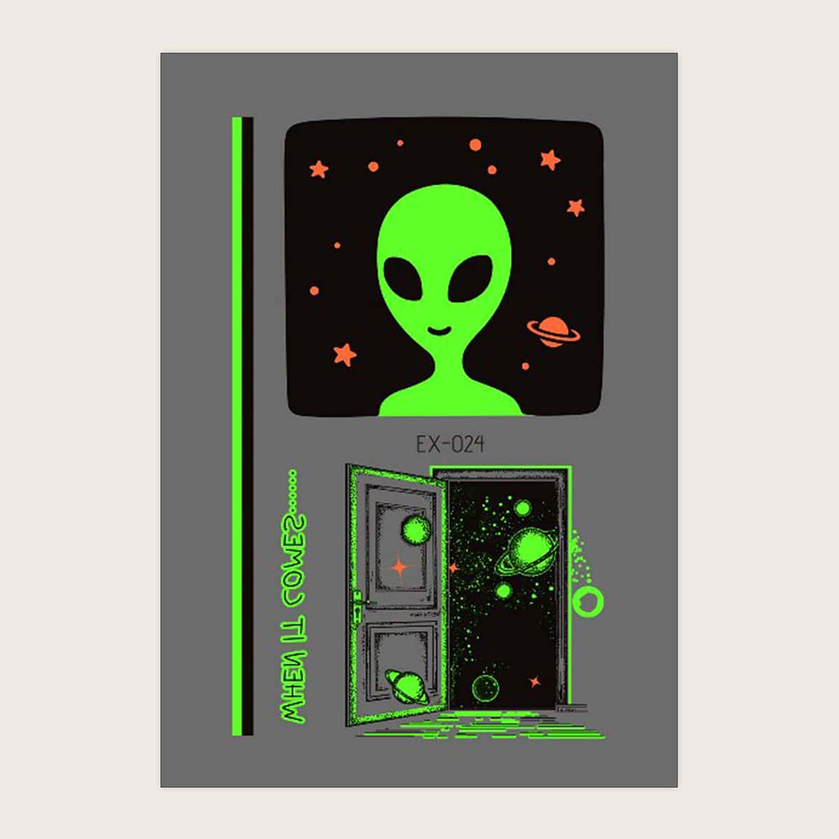 

1sheet Luminous Alien Pattern Tattoo Sticker, Multicolor