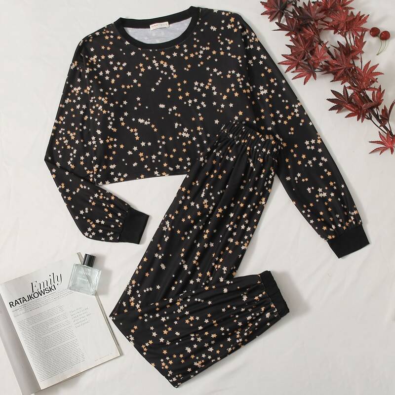 

Star Print Sweatshirt & Pants PJ Set, White