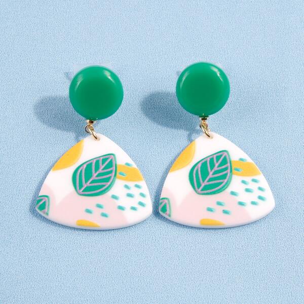 

Leaf Design Geometric Drop Earrings, Multicolor