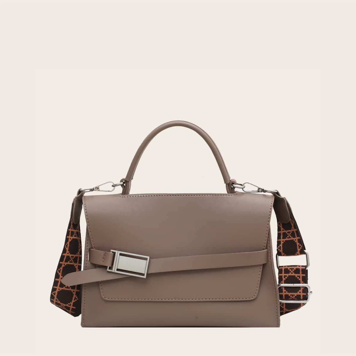

Metal Decor Flap Satchel Bag, Coffee brown