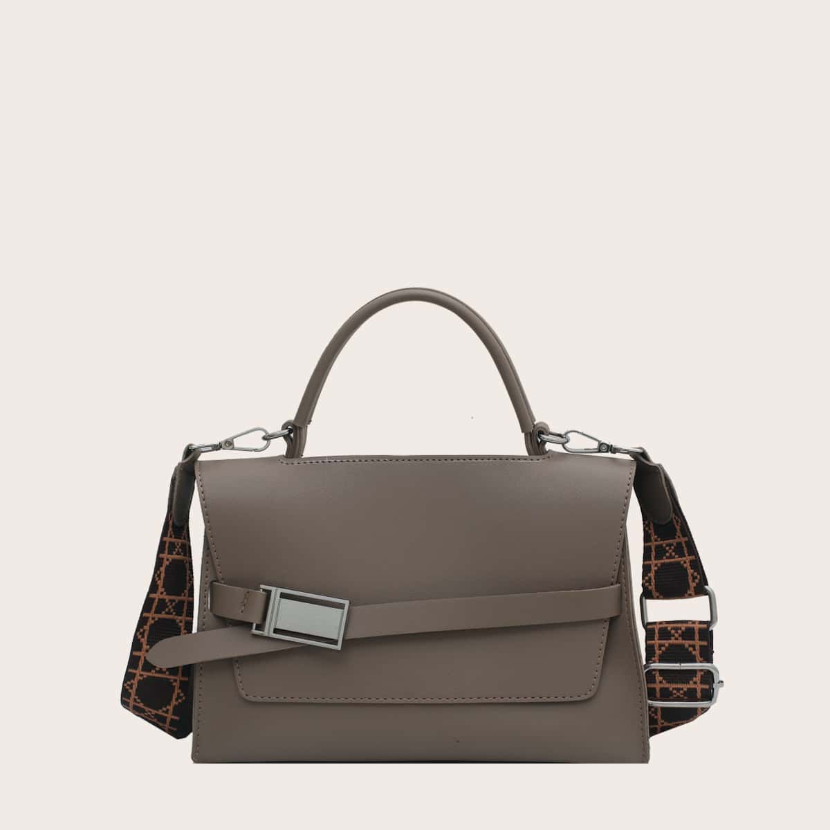 

Metal Decor Flap Satchel Bag, Mocha brown