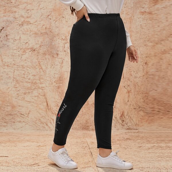 

Plus Elastic Waist Solid Leggings, Black