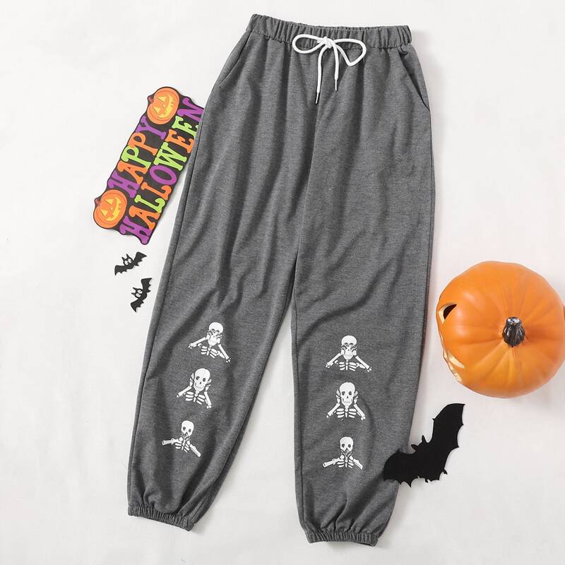 

Halloween Skull Graphic Sweatpants, Grey