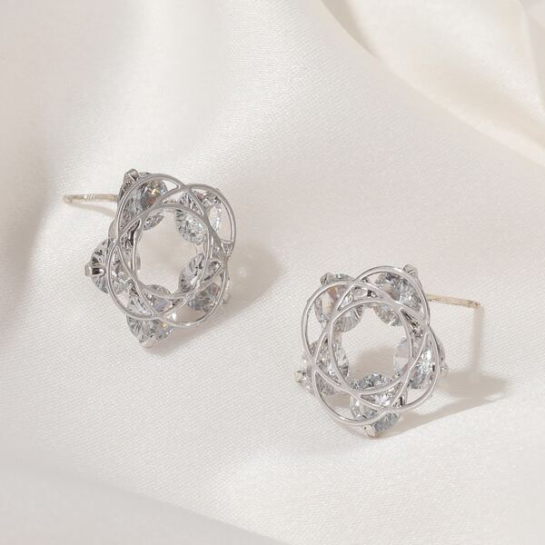 

Rhinestone Decor Stud Earrings, Silver