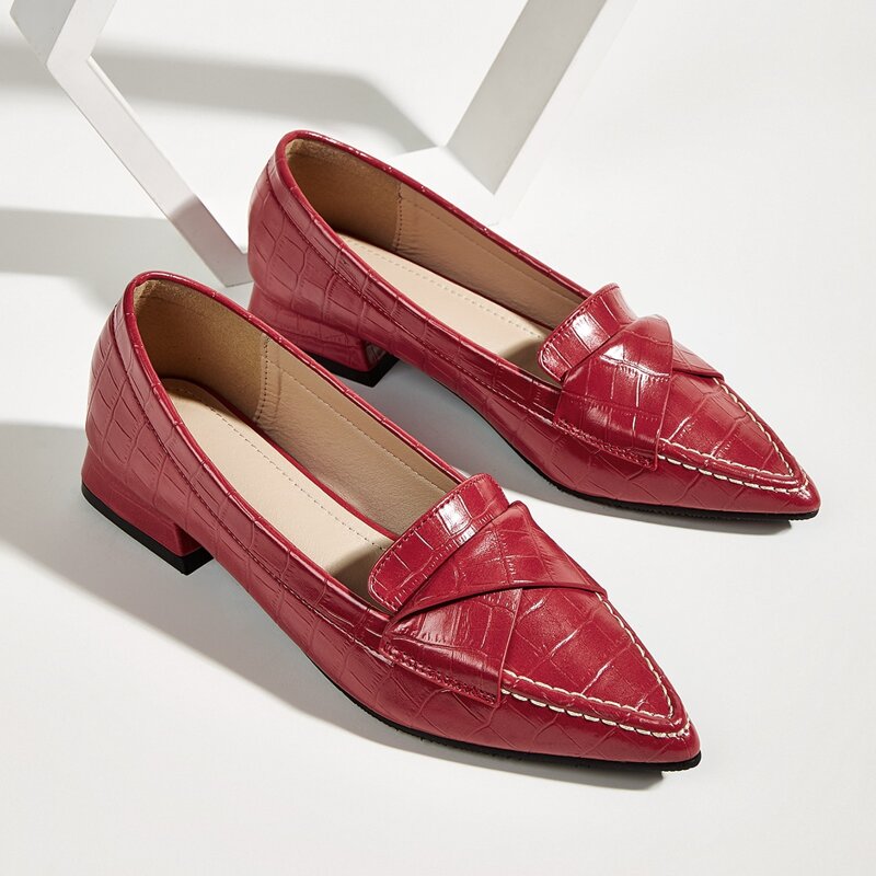 

Croc Embossed Slip On Loafers, Red