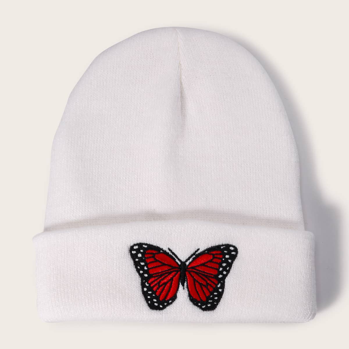 

Butterfly Embroidery Beanie, White