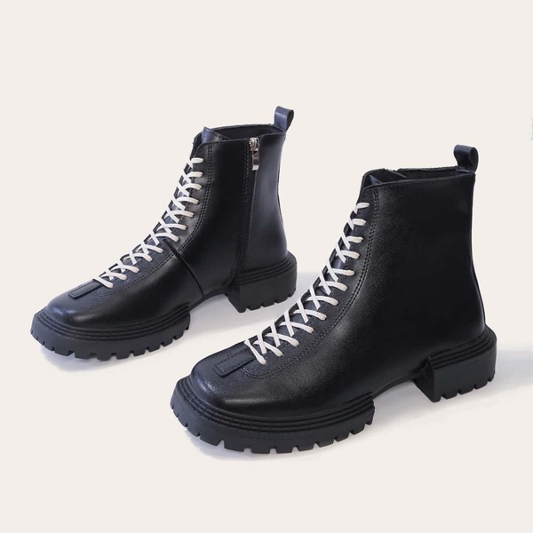 

Square Toe Side Zip Ankle Boots, Black