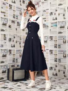 Mulvari Vestido de tiras unicolor con botón delantero - Azul Marino - Ver 1