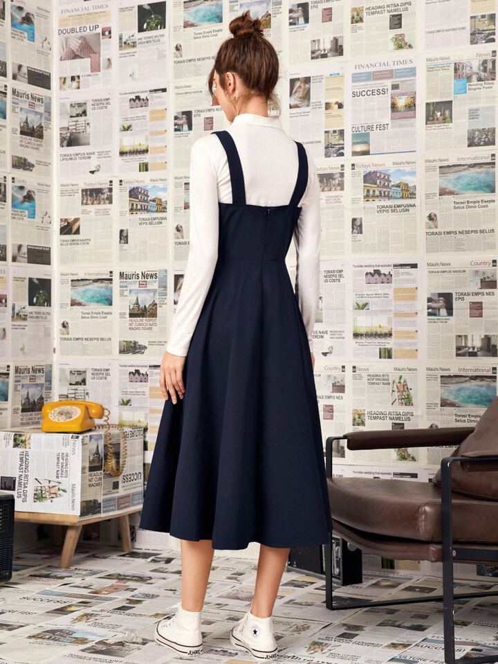 Our Button Front Solid Overall Dress is such a vibe - ROMWE