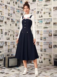 Mulvari Vestido de tiras unicolor con botón delantero - Azul Marino - Ver 4