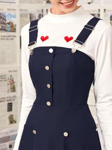 Mulvari Vestido de tiras unicolor con botón delantero - Azul Marino - Ver 5