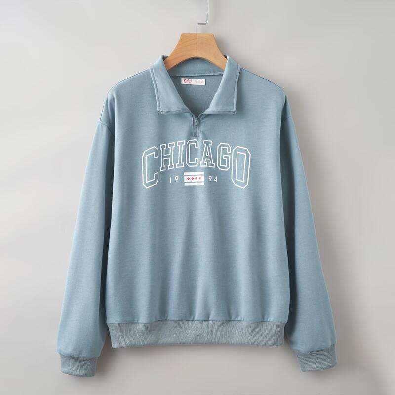 

Letter Graphic Half Zip Sweatshirt, Dusty blue