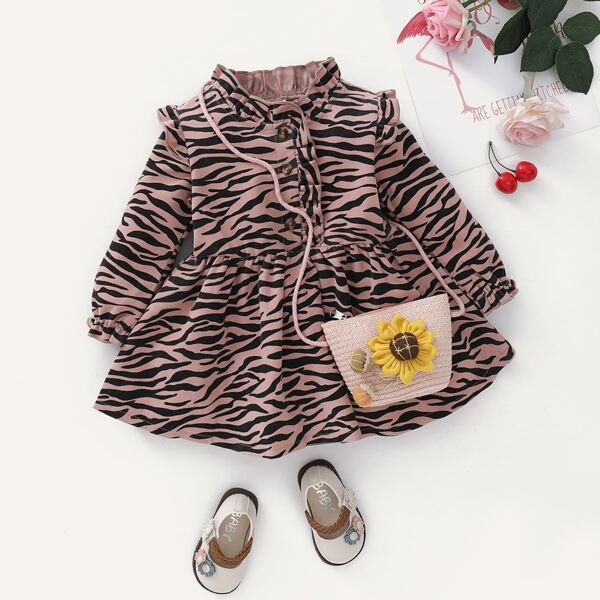 

Baby Girl Zebra Striped Ruffle Smock Dress, Multicolor