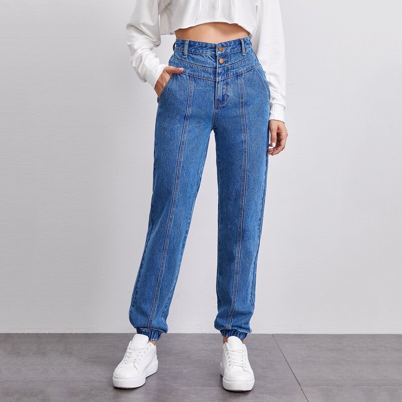 

High Waist Jogger Jeans, Medium wash
