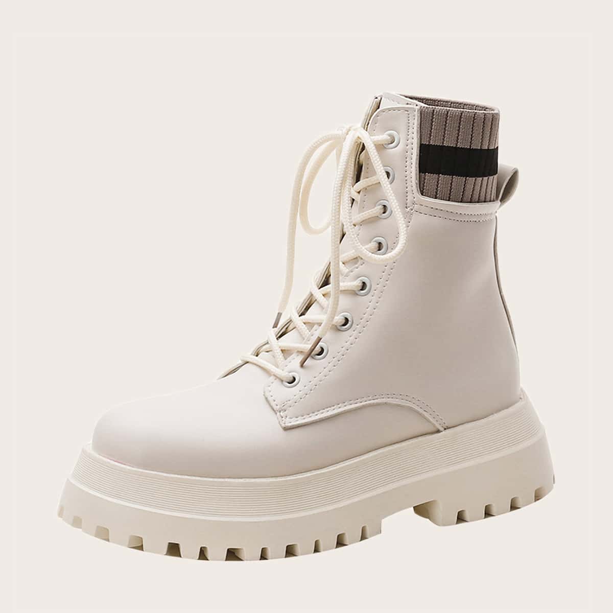 

Lace-up Front Combat Boots, White