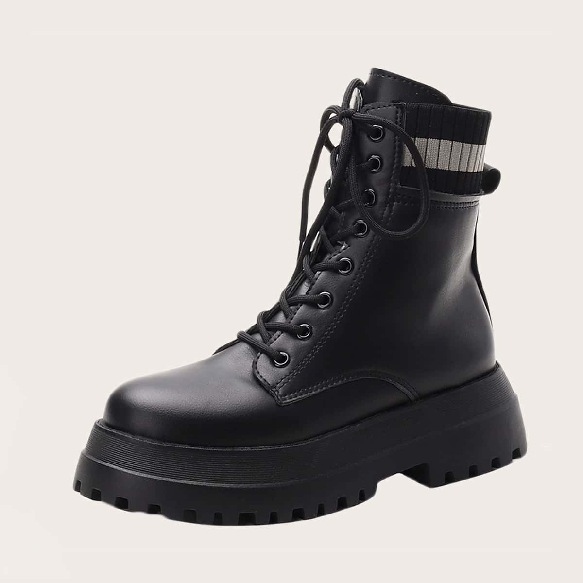 

Lace-up Front Combat Boots, Black