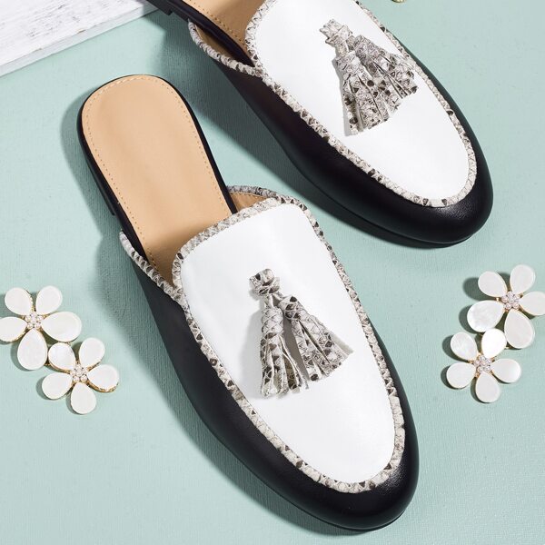 

Tassel Decor Mules, Black and white