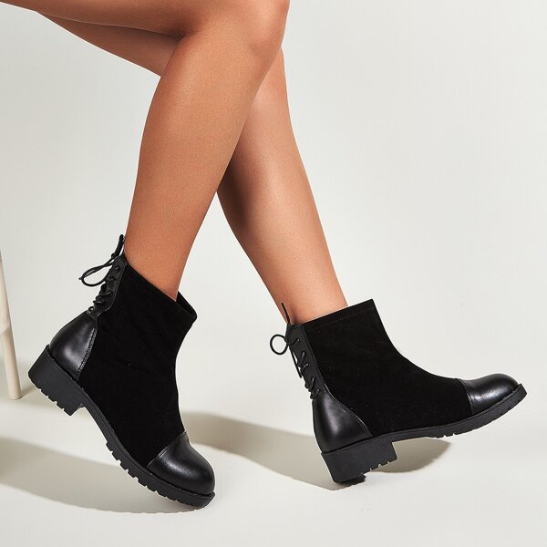 

Round Toe Ankle Boots, Black