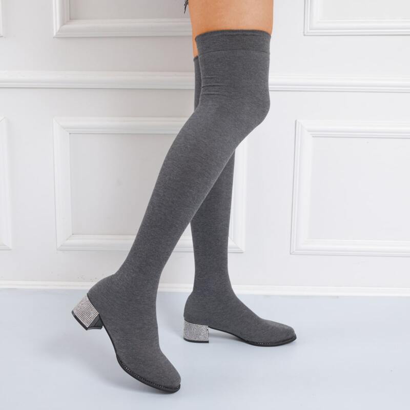 

Chunky Heeled Sock Boots, Grey