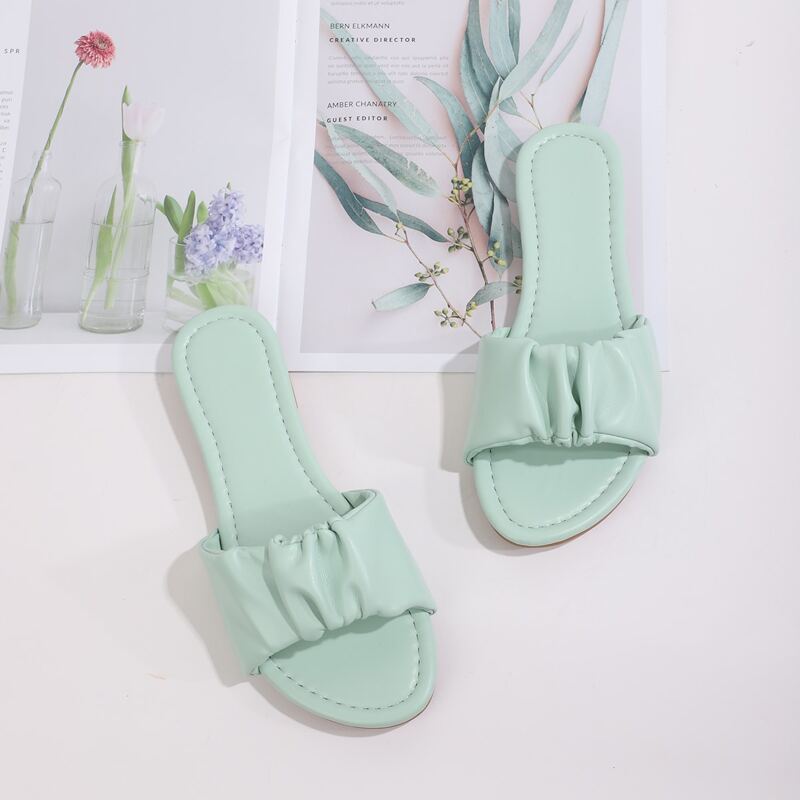 

Ruched Decor Slide Sandals, Mint green