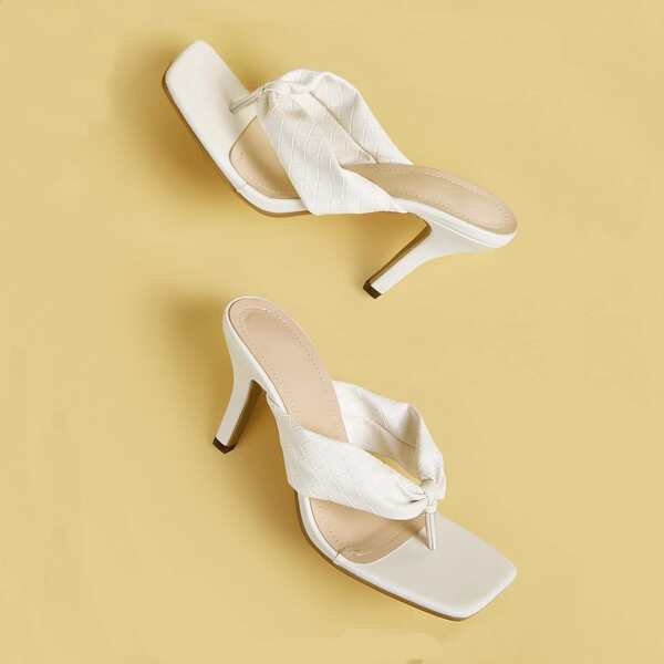 

Toe Post Stiletto Heeled Mules, White
