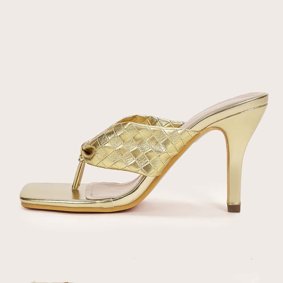 

Toe Post Stiletto Heeled Mules, Gold