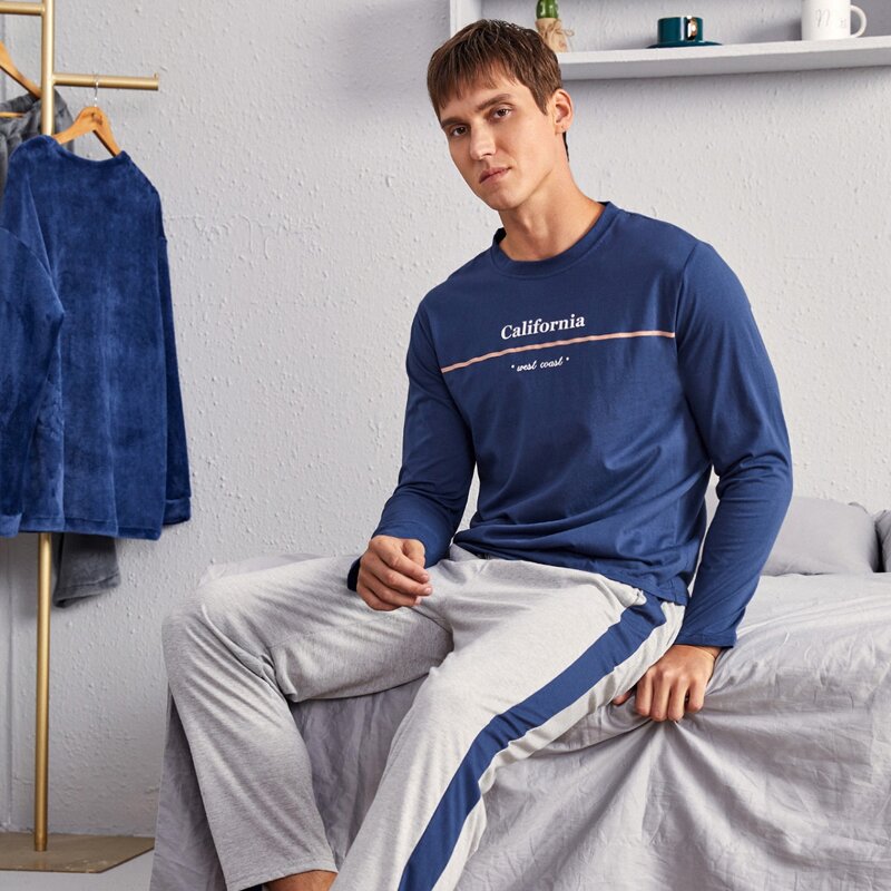 

Guys Letter Graphic Tee & Pants PJ Set, Multicolor